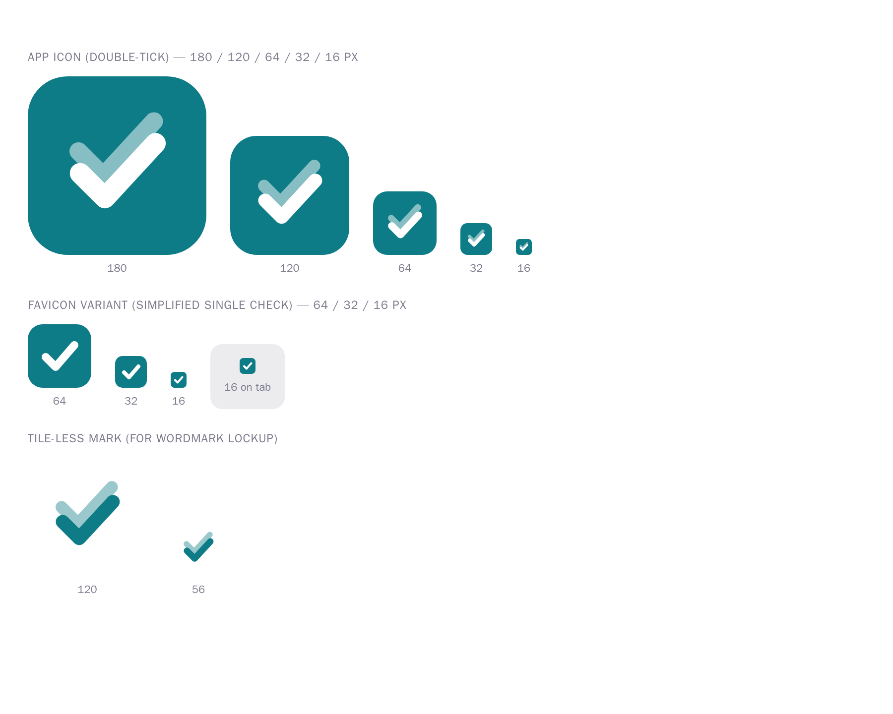 Logo size proof from 180px to 16px