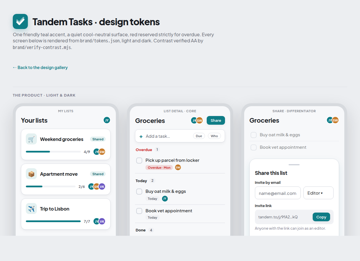 Design token specimen preview